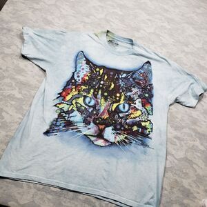 The Mountain Top‎ Womens 2XL Blue Cat Short Sleeve Tye Dye